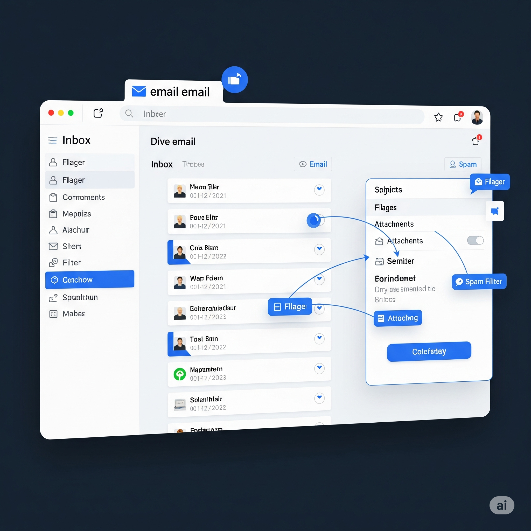 Organized email inbox on a laptop